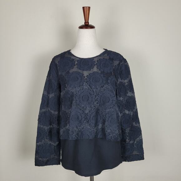 Maje Top 2 Medium Kalmia Black Floral Embroidered Blouse Sheer Lace Overlay - Picture 1 of 11